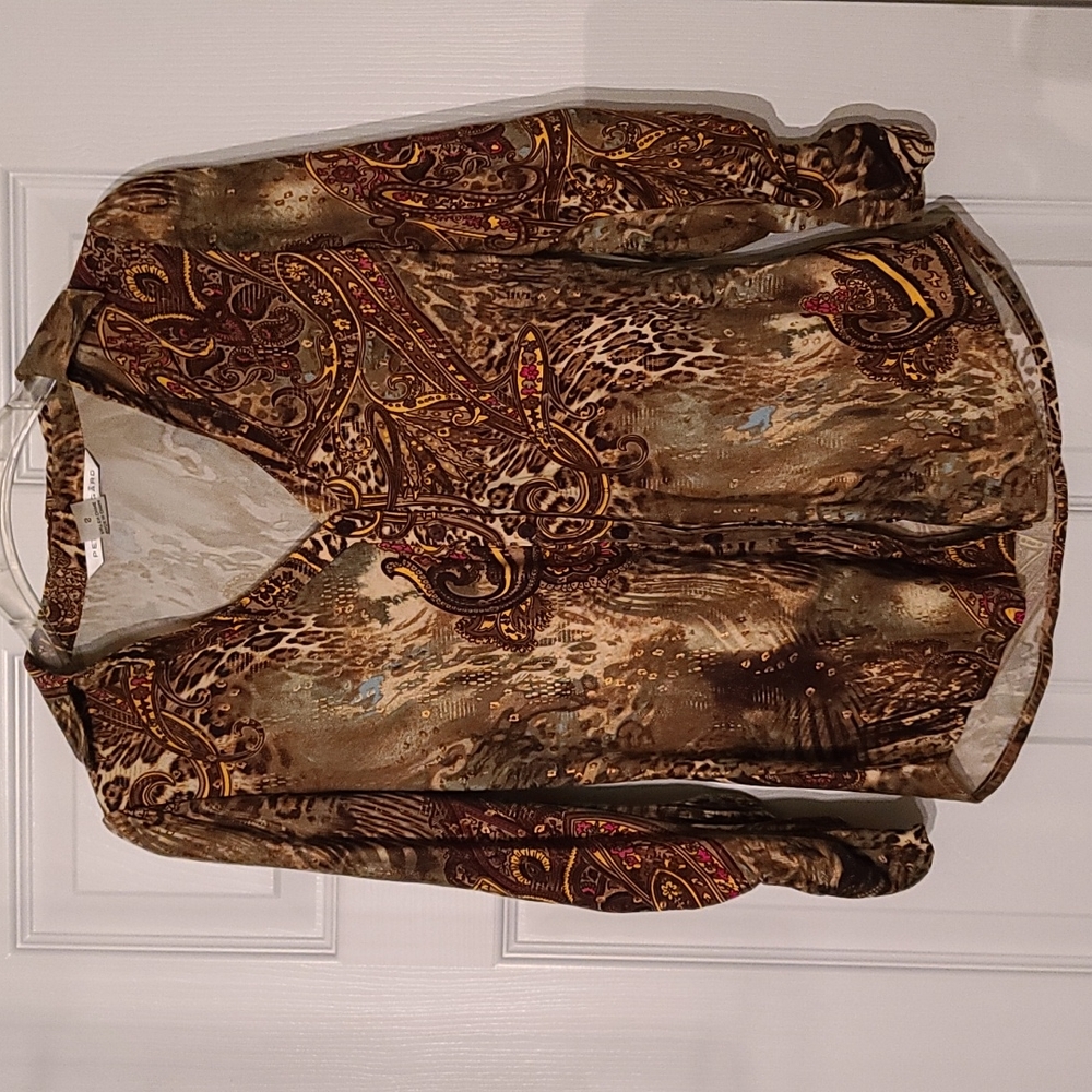 Peter Nygard animal print top with ruched sleeves